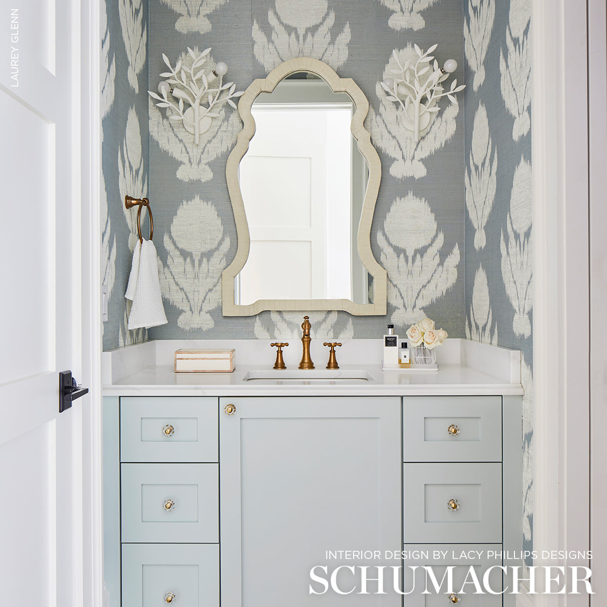 Agra Sisal Sky by Schumacher Ikat Floral Sisal Wallcovering – Schumacher 5009280
