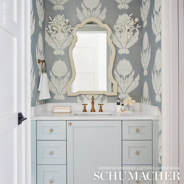 Agra Sisal Sky by Schumacher Ikat Floral Sisal Wallcovering – Schumacher 5009280