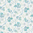 Emperor's Vine wallpaper in Peacock by Schumacher, featuring scrolling vines, leaves, and flowers in blue and green on a white background.