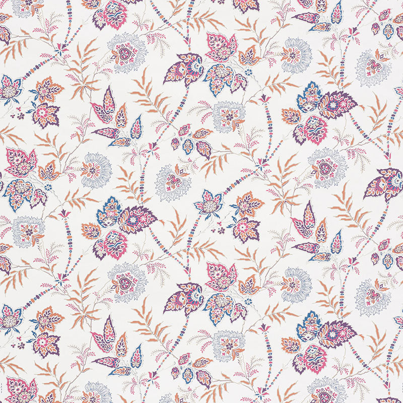 Emperor's Vine Aubergine wallpaper with scrolling vines, leaves, and flowers in a mid-scale, exotic pattern by Schumacher.