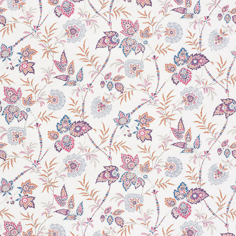 Emperor's Vine Aubergine wallpaper with scrolling vines, leaves, and flowers in a mid-scale, exotic pattern by Schumacher.