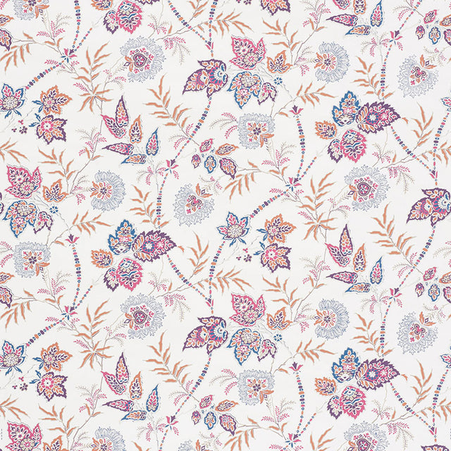 Emperor's Vine Aubergine wallpaper with scrolling vines, leaves, and flowers in a mid-scale, exotic pattern by Schumacher.