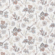 Emperor's Vine wallpaper in a neutral colorway with scrolling vines, leaves, and flowers, shown in detail and as a room setting by Schumacher.