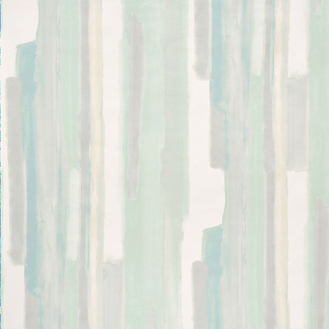 Watercolor Celadon by Miles Redd for Schumacher – abstract watercolor stripe wallpaper in soft green and neutral tones