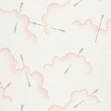 Mercurio Blush wallpaper by Schumacher featuring clouds and arrows in a soft blush colorway, designed by Charlap Hyman & Herrero.