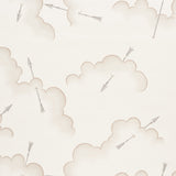Mercurio wallpaper in Natural by Schumacher, featuring clouds and arrows in a soft, neutral palette.