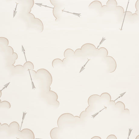 Mercurio wallpaper in Natural by Schumacher, featuring clouds and arrows in a soft, neutral palette.
