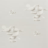 GIUNONE wallpaper in Stone by Charlap Hyman & Herrero for Schumacher, featuring hand-drawn birds in a soft, stone colorway.