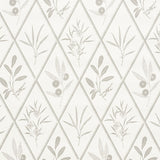 ENDIMIONE wallpaper in grey by Schumacher, featuring a botanical diamond pattern from the Charlap Hyman & Herrero collection.