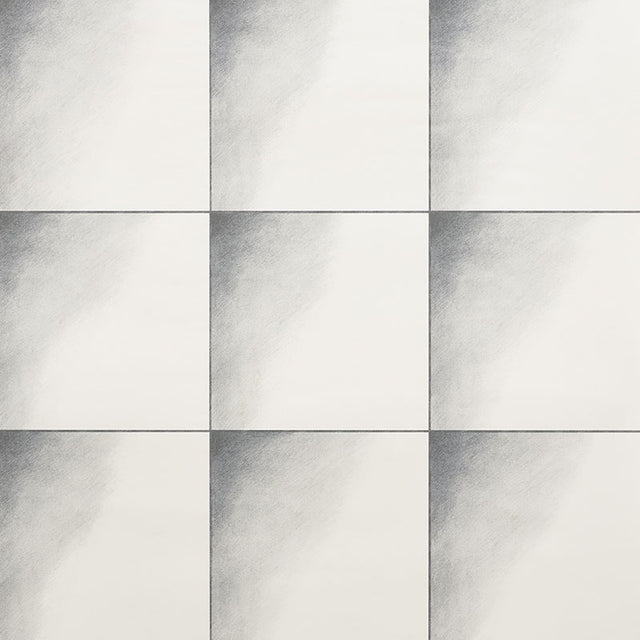Hand-shaded geometric grid wallpaper in grey and white, Linfea by Schumacher.