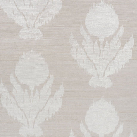 AGRA HEMP SHIMMER wallpaper in Moonstone, a soft floral ikat pattern with natural and metallic sisal texture by Schumacher.