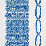Coralline blue and white scallop and rope pattern wallpaper from Schumacher Nautilus Collection