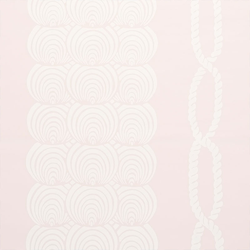 Coralline Blush wallpaper by Schumacher featuring a graphic scallop and twisted rope pattern in a soft pink colorway.