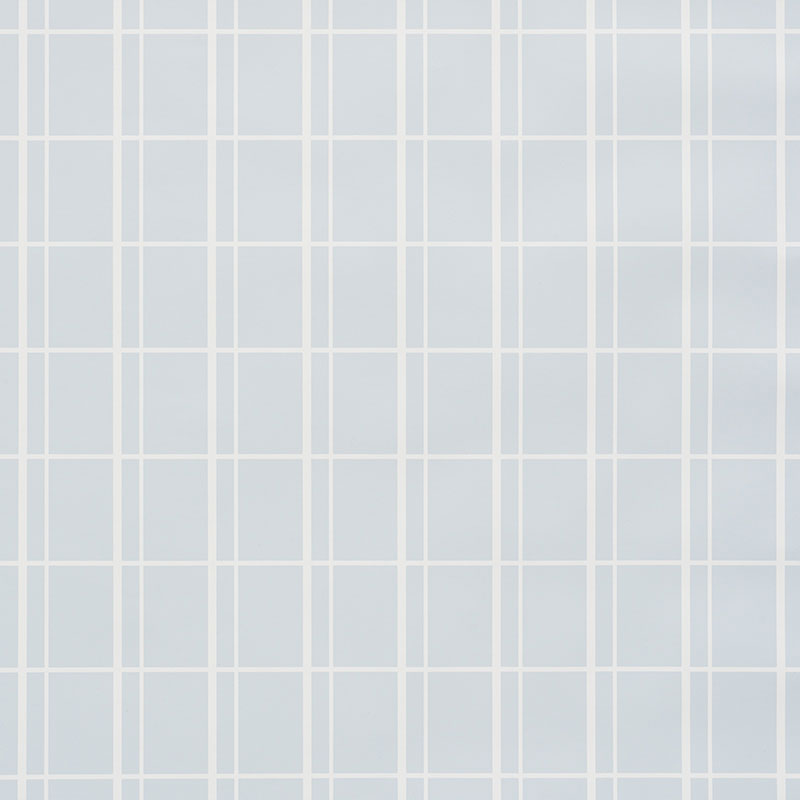 Otto Sky by David Oliver, a chic offset windowpane wallpaper in light blue and white by Schumacher