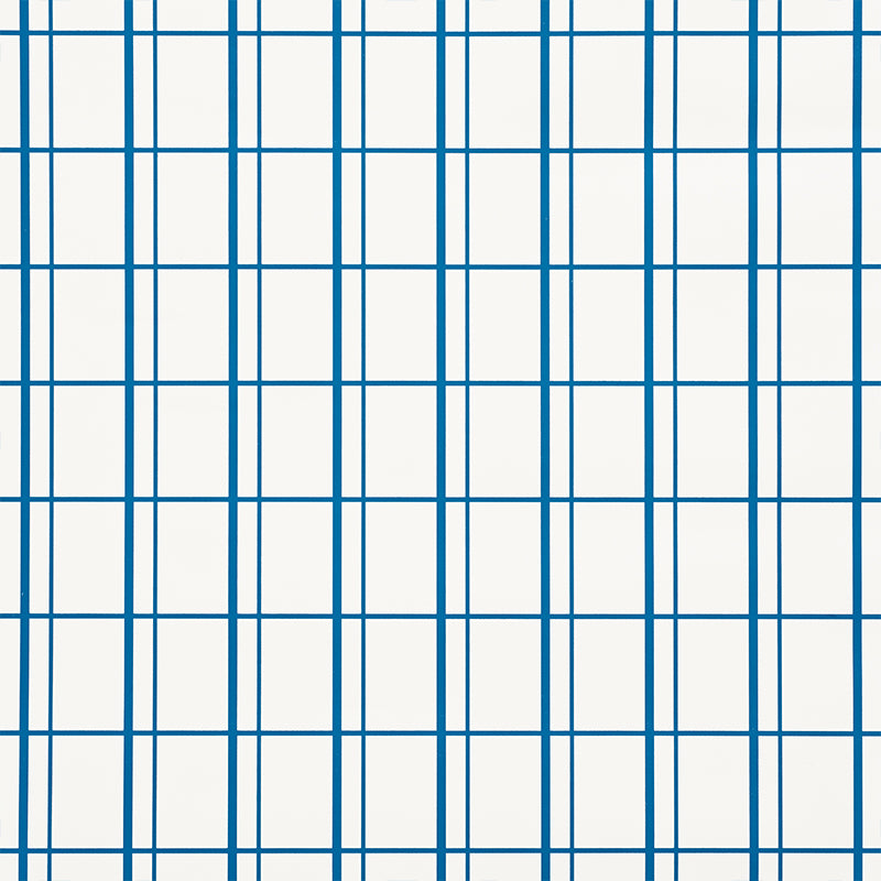 Otto Cobalt by David Oliver geometric windowpane blue and white wallpaper by Schumacher