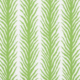 Creeping Fern Moss by Celerie Kemble green and white botanical stripe wallpaper by Schumacher