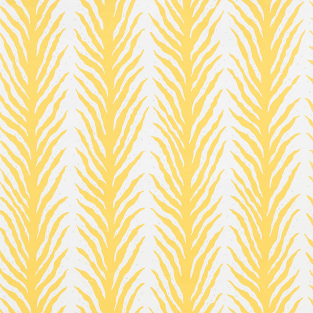 Creeping Fern Lemonade by Celerie Kemble for Schumacher - yellow and white fern stripe wallpaper pattern