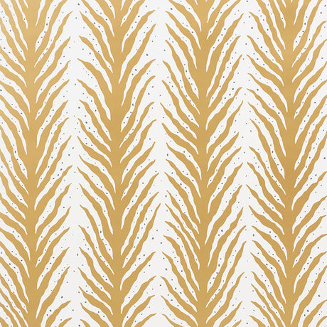 Creeping Fern wallpaper in gold by Schumacher, designed by Celerie Kemble, featuring a bold, organic fern stripe pattern.