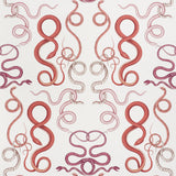 GIOVE wallpaper by Schumacher featuring a cascade of hand-drawn, intertwining snakes in ruby and garnet tones, designed by Charlap Hyman & Herrero.