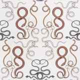 GIOVE wallpaper by Schumacher featuring a cascade of hand-drawn, intertwining snakes in agate and onyx colorway, designed by Charlap Hyman & Herrero.