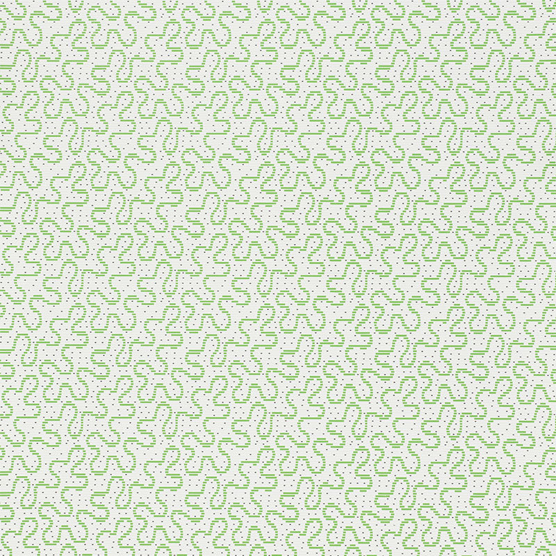 Meander Moss by Schumacher - Modern geometric green wallpaper in a bedroom setting