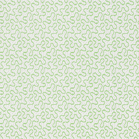 Meander Moss by Schumacher - Modern geometric green wallpaper in a bedroom setting