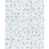 SEPIESSA PANEL SET wallpaper in Sky by Caroline Z Hurley for Schumacher, abstract blue brushstroke pattern on white background, shown in room and detail views.