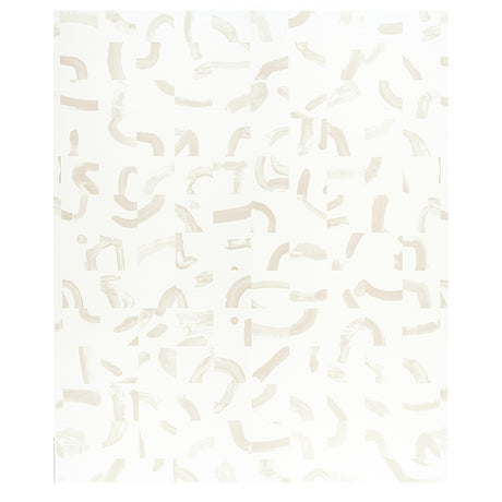 Sepiessa Panel Set by Caroline Z Hurley for Schumacher. Neutral abstract brushstroke wallpaper in a two-panel set, shown in a modern bedroom interior.