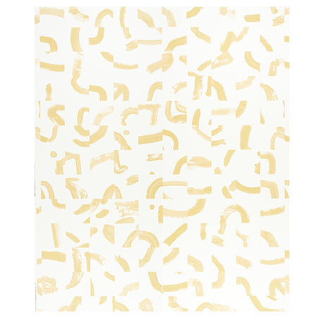 SEPIESSA PANEL SET by Caroline Z Hurley for Schumacher. Abstract yellow brushstroke pattern wallcovering in a modern bedroom setting.