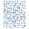SEPIESSA PANEL SET by Caroline Z Hurley for Schumacher. Abstract blue brushstroke pattern on white wallcovering, shown in a modern bedroom interior.