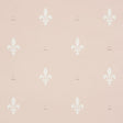 Blush pink wallpaper with white Fleur de Lis pattern by Schumacher