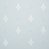 Fleur de Lis Mineral small-print wallpaper by Schumacher, featuring a classic French motif in a soft blue colorway.
