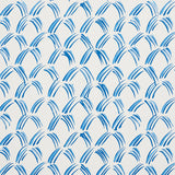 Trevi Diamond Porcelain wallpaper by Schumacher, featuring a small-scale blue geometric brushstroke pattern on a white background.