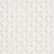 Trevi Diamond wallpaper in Stone by Schumacher, featuring a small-scale geometric brushstroke pattern in neutral tones, shown in a styled bedroom setting.