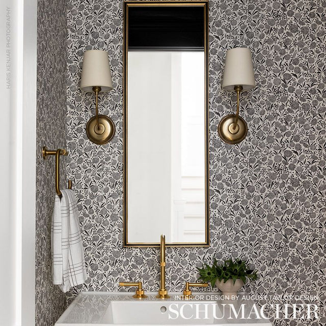 Chrysanthemum Carbon by Schumacher Small-Print Floral Wallpaper – Schumacher 5009553