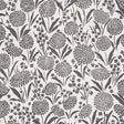 Chrysanthemum Carbon by Schumacher - Small floral print wallpaper in black and white, styled in a bathroom and bedroom setting.