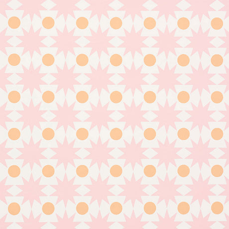 COSMOS wallpaper in pink by Schumacher, featuring a playful geometric star and dot pattern.