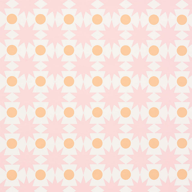 COSMOS wallpaper in pink by Schumacher, featuring a playful geometric star and dot pattern.