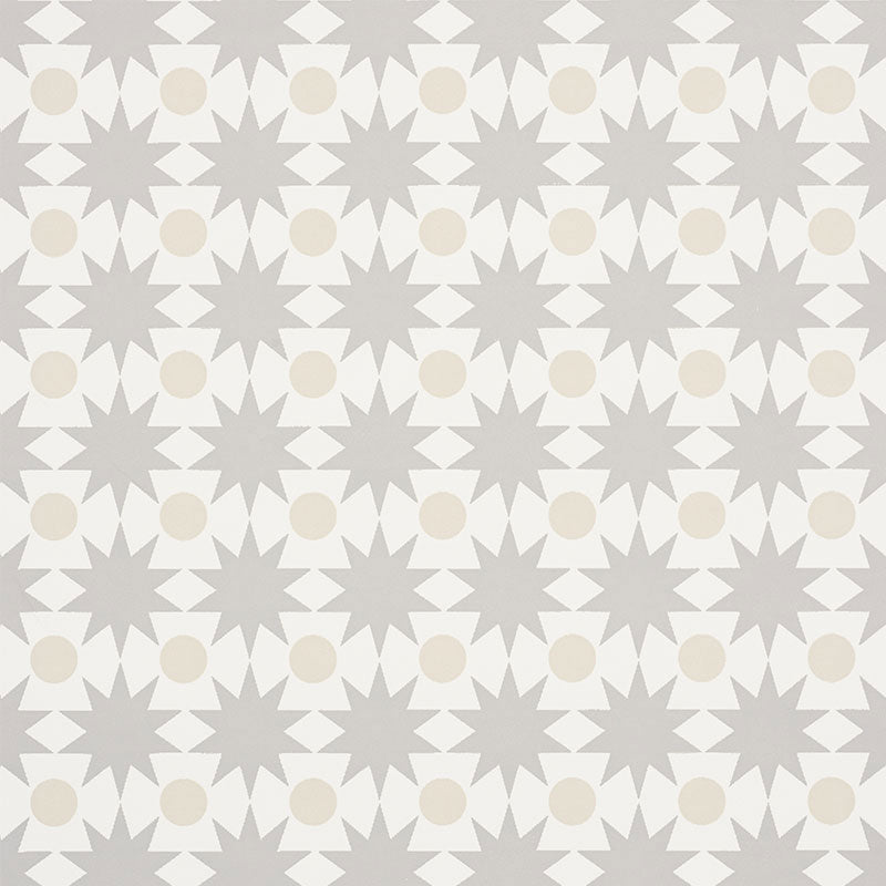 COSMOS wallpaper in neutral colorway by Schumacher, featuring a geometric star and dot pattern from the Studio Bon collection.