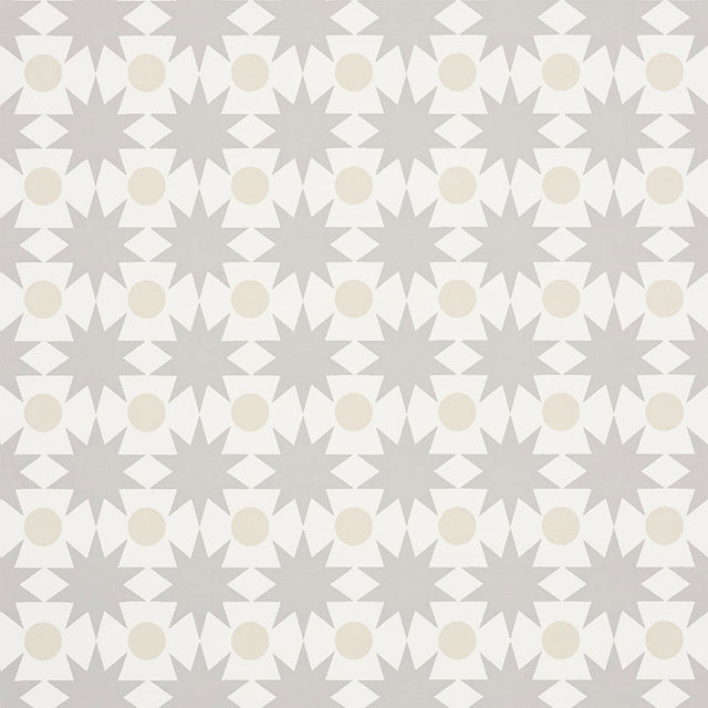 COSMOS wallpaper in neutral colorway by Schumacher, featuring a geometric star and dot pattern from the Studio Bon collection.