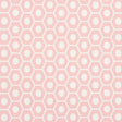 QUEEN B geometric pink and white hexagon wallpaper by Schumacher, shown in a styled interior and close-up pattern view.
