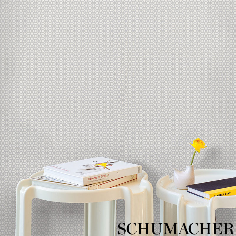 QUEEN B Grey by Schumacher Modern Geometric Honeycomb Wallpaper – Schumacher 5009573