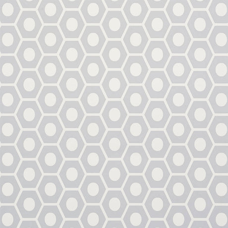 QUEEN B wallpaper in grey by Schumacher, featuring a modern geometric honeycomb pattern.