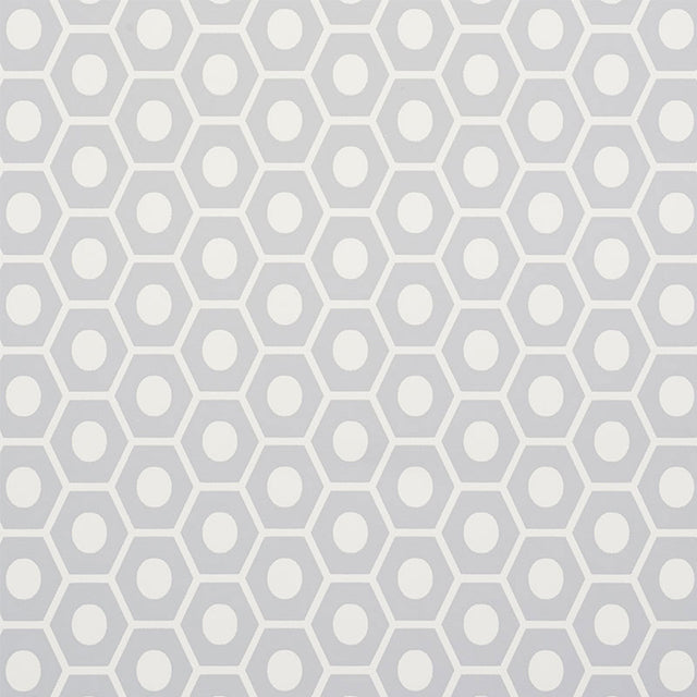 QUEEN B wallpaper in grey by Schumacher, featuring a modern geometric honeycomb pattern.