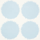 FUZZ wallpaper in Sky by Studio Bon for Schumacher, featuring playful blue circular motifs on a white background.