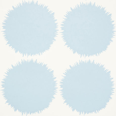 FUZZ wallpaper in Sky by Studio Bon for Schumacher, featuring playful blue circular motifs on a white background.