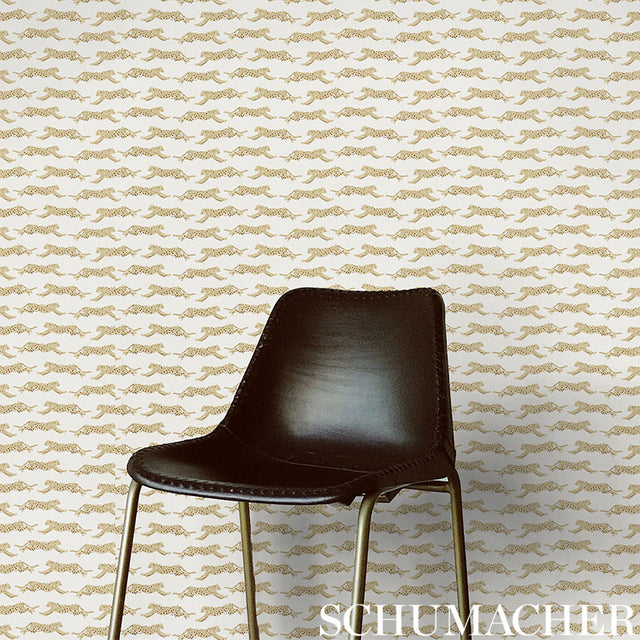 Leaping Leopards Sand by Schumacher Small-Print Animal Wallpaper – Schumacher 5009591