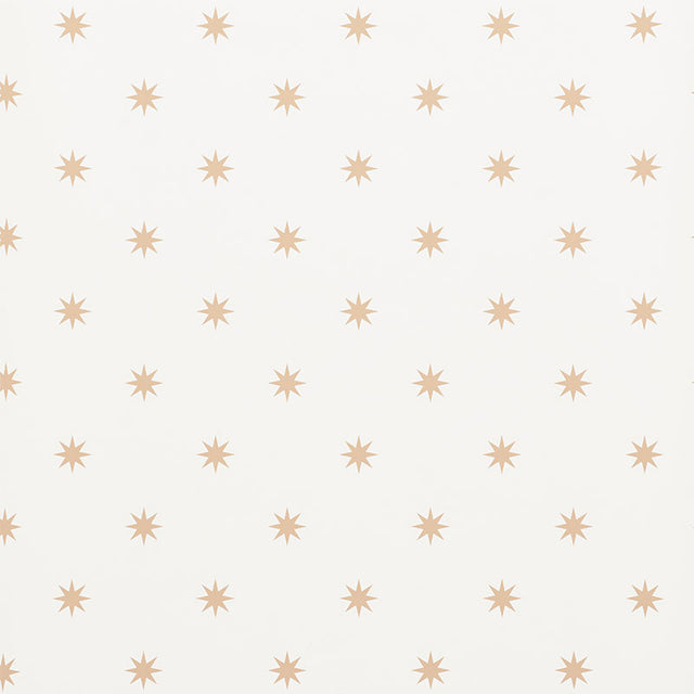 Stargaze wallpaper in bronze by Schumacher featuring a repeating star motif on a white background.