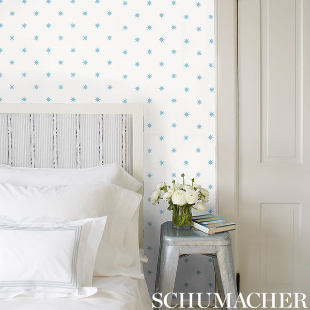 Stargaze Blue by Schumacher Whimsical Star Wallpaper – Schumacher 5009601