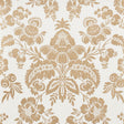 Simone Damask gold surface-printed wallpaper with classic large-scale damask pattern by Schumacher